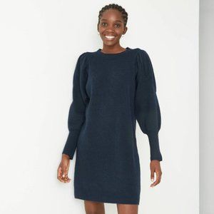NWT Puff Long Sleeve Sweater Dress - NAVY S